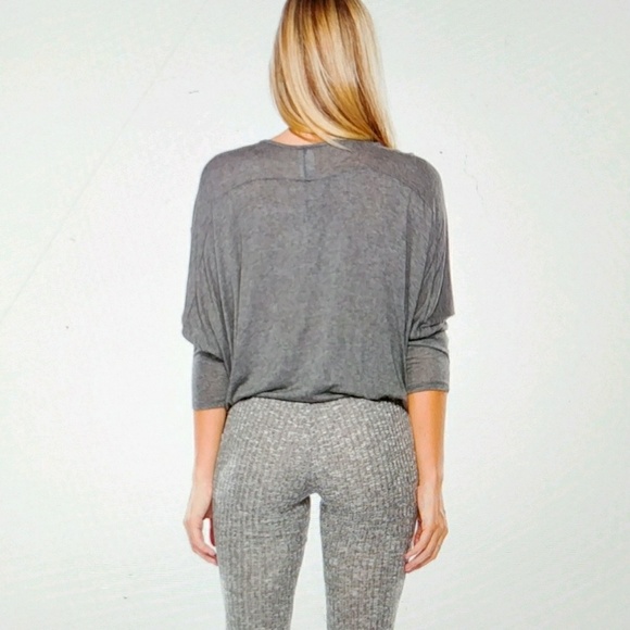 💝Soft Front Knot Twist Asymmetric Grey Top - Picture 3 of 3